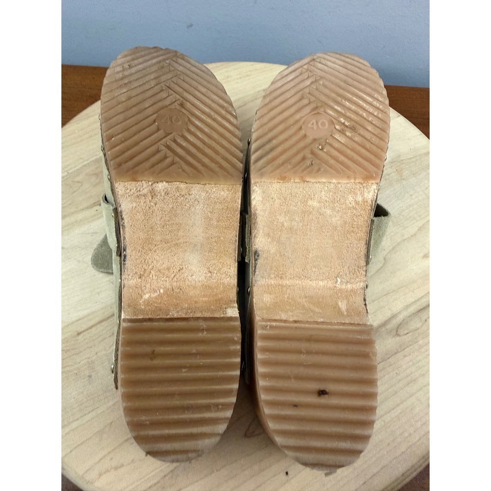 MA '91 Suede Wooden Clogs Womens 40 US 10 Beige Studded Italian Boho Mules Italy - Picture 6 of 8